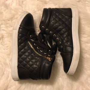 Black Leather High-Top Sneakers